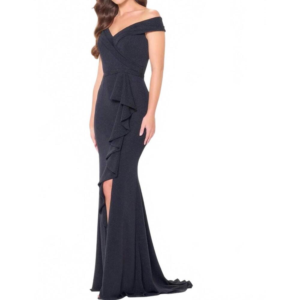 NEW CAMERON BLAKE cb3236 off the shoulder stretch dress in black